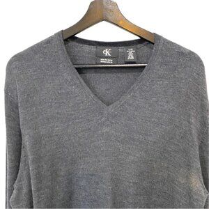 CK Calvin Klein Charcoal Grey Men's L 100% Extra Fine Merino Wool V-Neck Sweater
